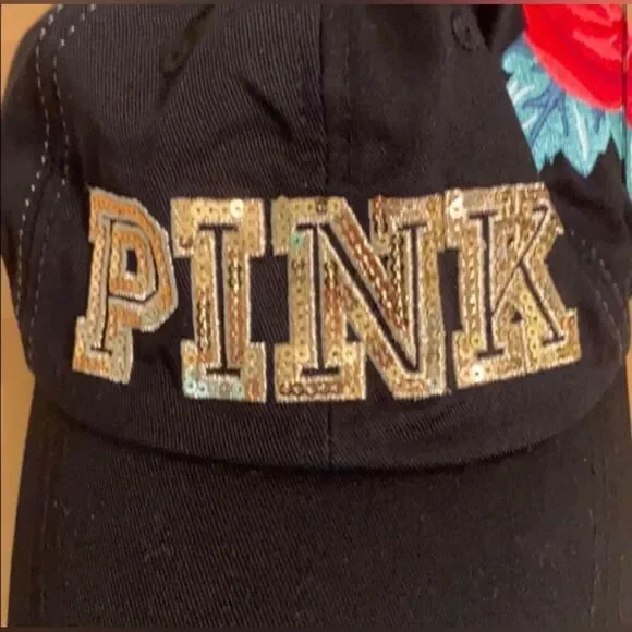 PINK VS ROSES EMBROIDERY BLING BASEBALL CAP - Picture 2 of 5